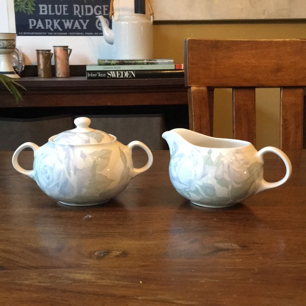 2 Crate & Barrel Creamer & Sugar Bowl Camden Gardens by Kathleen Wills England